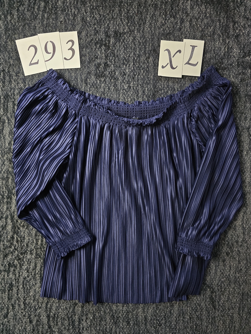 Banana Republic Navy Blue Pleated Off-Shoulder Blouse